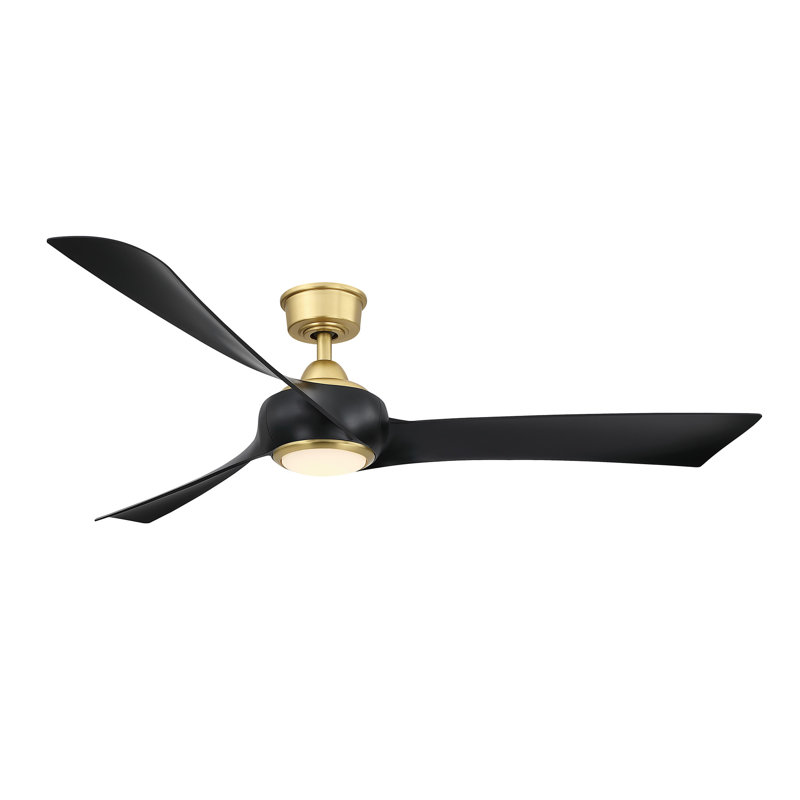 Wrap Custom 60 inch Indoor/Outdoor Celling Fan with LED CCT Select Light Kit - Brushed Satin Brass with Black blades, Black