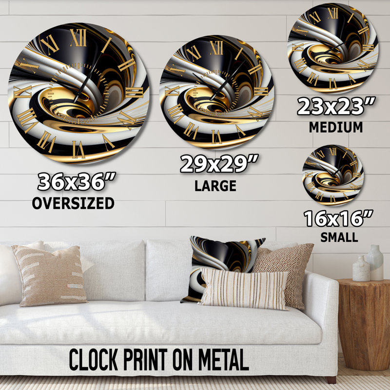 Horloge murale en verre doré doré noir et blanc, Grand