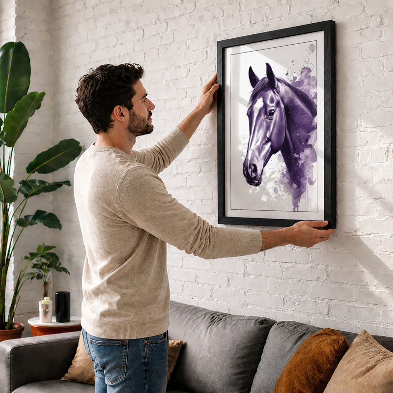 Purple Horse Profile Modern - Framed Print, A2 - 59.4 x 42.0 cm, Black