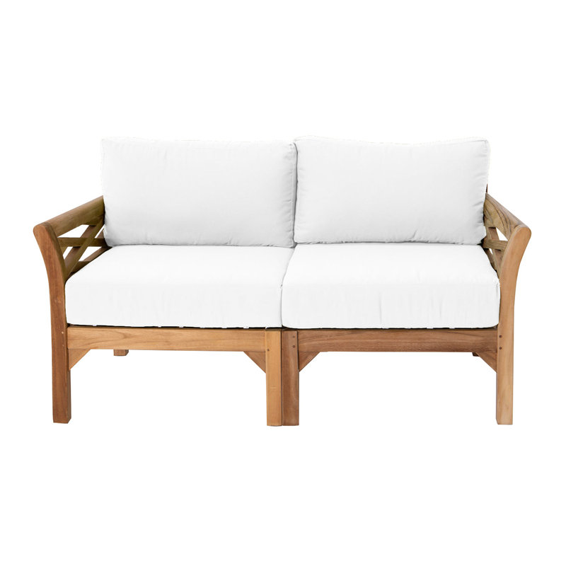 Monterey Outdoor 7 - Piece Teak Conversation Set, White, 6 Pcs:  Sofa,2Chair,Cushion,Table,Ottoman