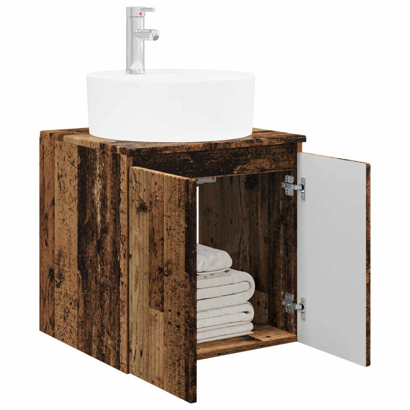 Single Bathroom Vanity with Ceramic Basin, Old Wood