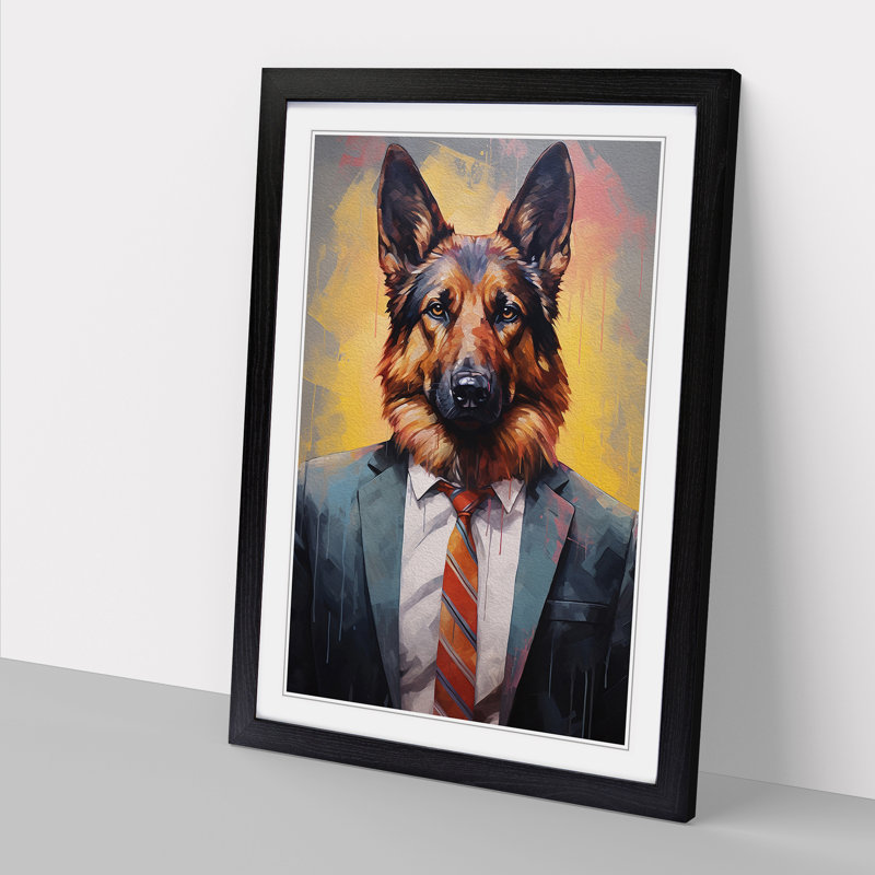 German Shepherd in a Suit Painting No.4 - Framed Print, Black Framed, 34cm H x 25cm W