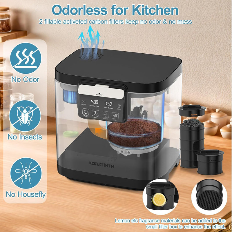 4L Electric Composter for Kitchen: Indoor Smart Quick Composting Machine with LED Timer Display