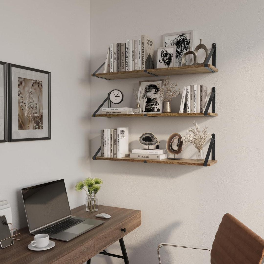 3 Pack 80cm Rustic Floating Wall Shelves with Metal Brackets