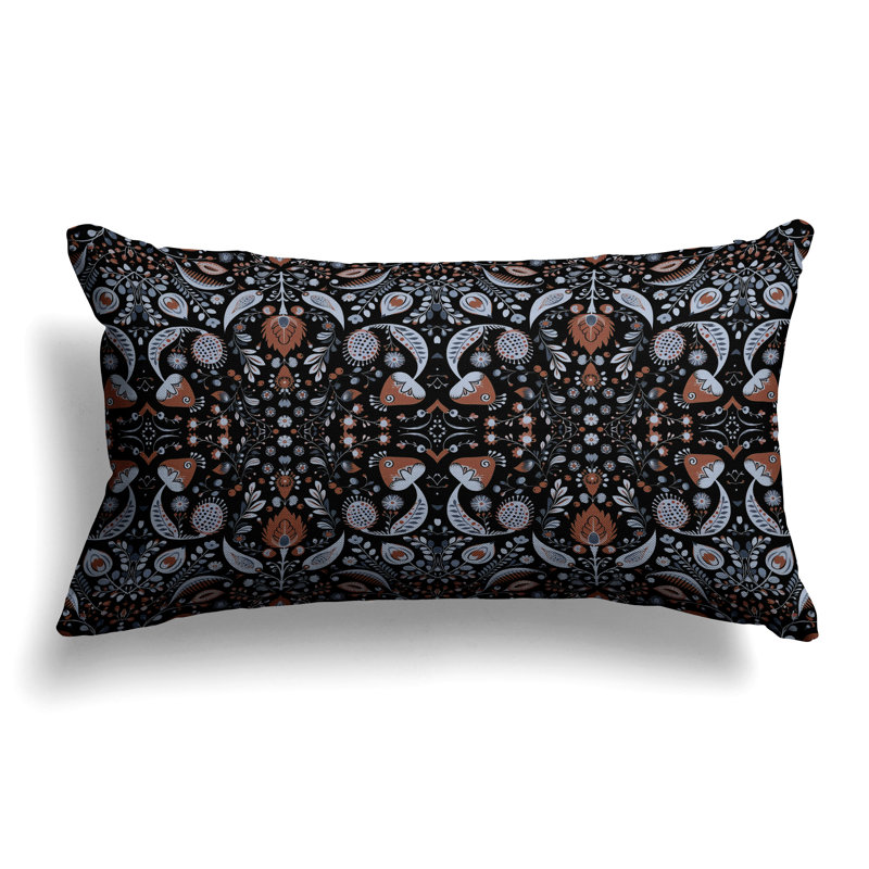 Flowering Meadows  Rectangular Throw Pillow, Black/Gray