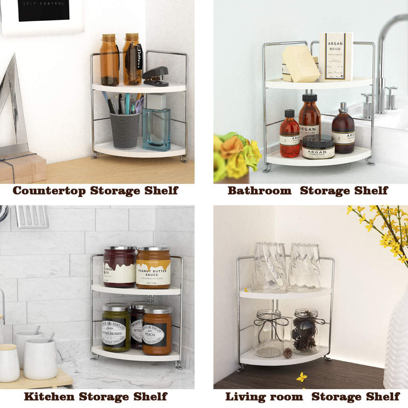2 Tier Kitchen Spice Rack Vertical Shelf, Corner Storage Rack, Silver