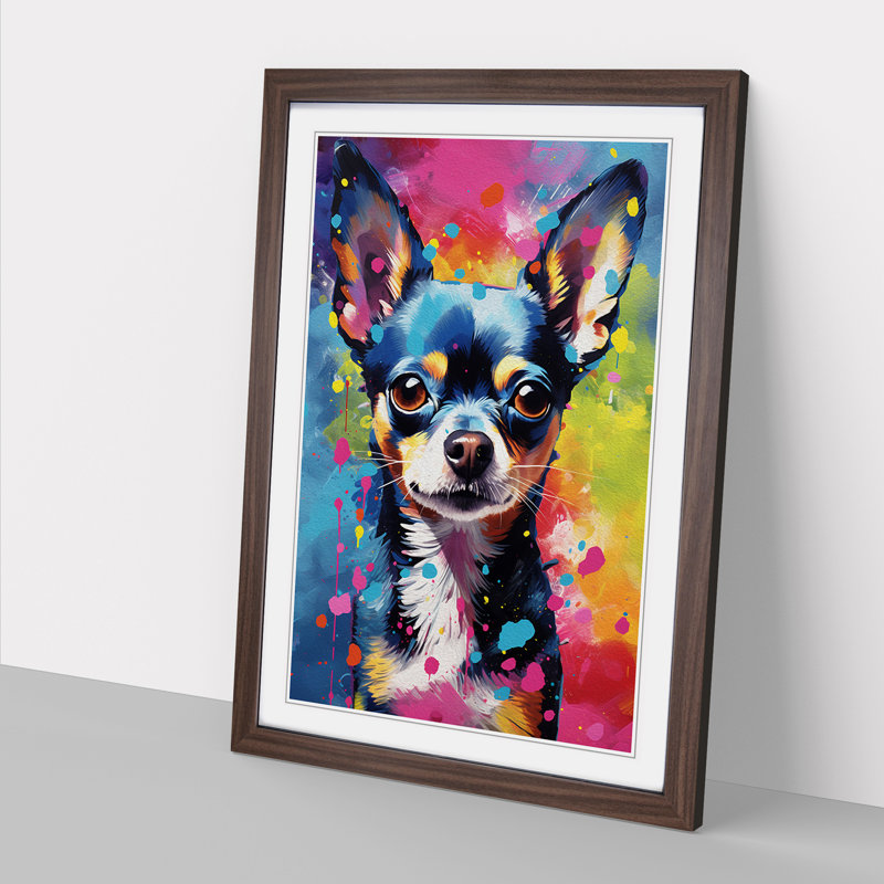 Chihuahua Action - Single Picture Frame Print on Wood, Walnut, 64cm H x 46cm W x 2cm D