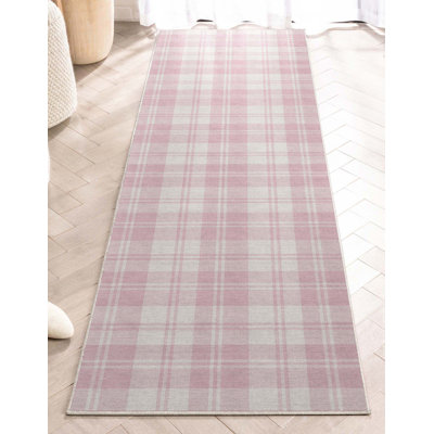 Kehr Plaid Farmhouse Geometric Pink Flat-Weave Area Rug