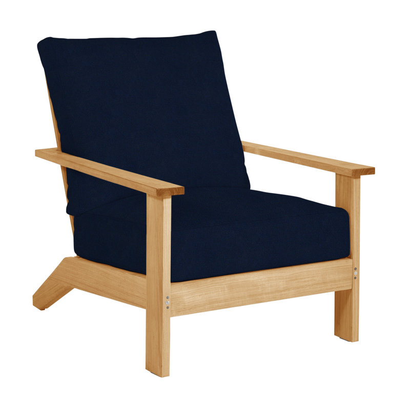 Ashland Patio Lounge Chair with Cushions, No Welt, Natural Teak, Indigo Velvet