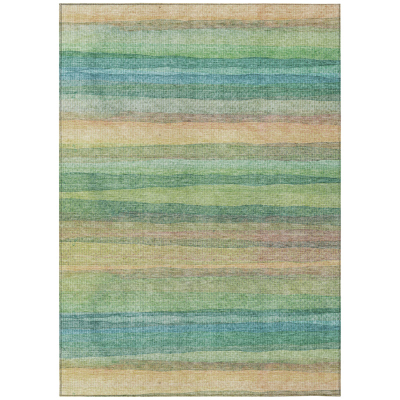 Tapis intérieur / extérieur 3 pi x 5 pi rayé vert pêche et bleu sarcelle lavable