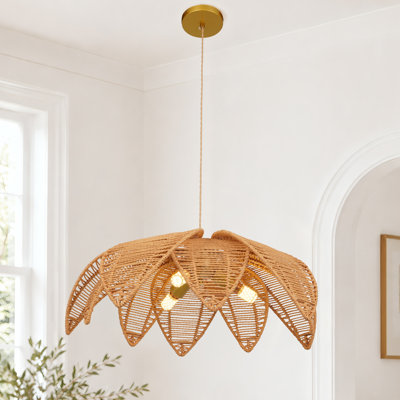 3-Light Hand-Woven Rattan Leaf Bohemian Pendant Light