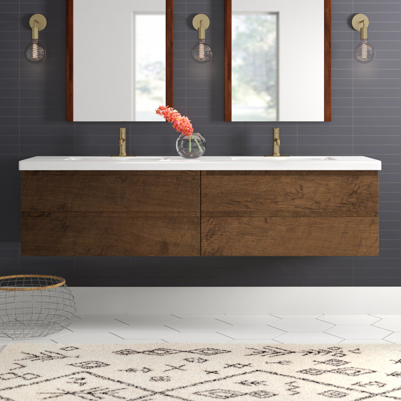 Drason Double Bathroom Vanity with Acrylic Top, Rosewood