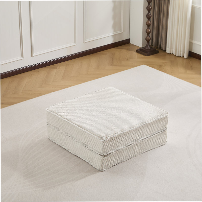 Canapé à compression, canapé convertible au sol, canapé modulaire à désossage modulaire sans assemblage requis, tissu polaire circulaire, 1 repose-pieds, blanc