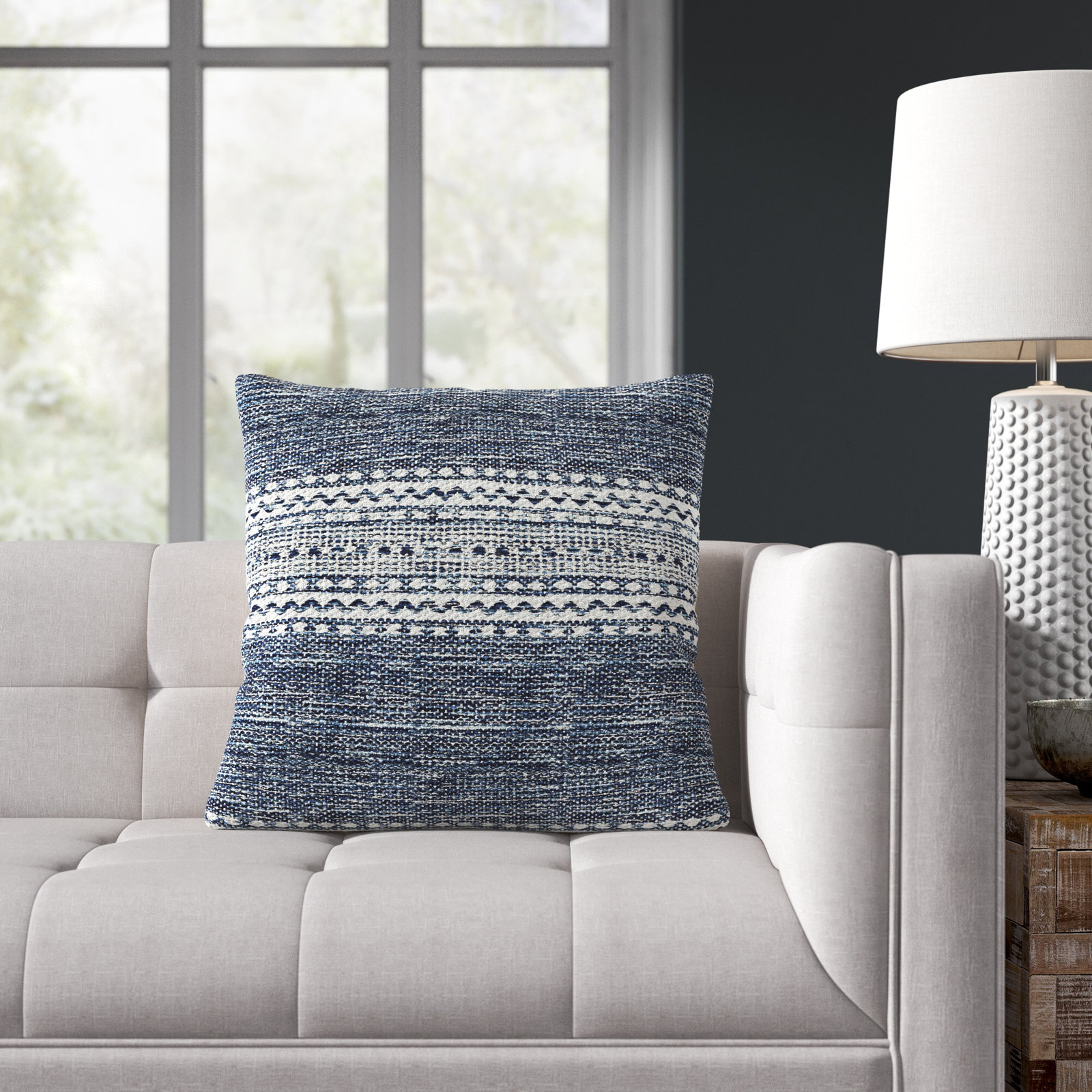 Julian Geometric Cotton Throw Pillow, Navy, Polyester/Polyfill, 18" x 18"