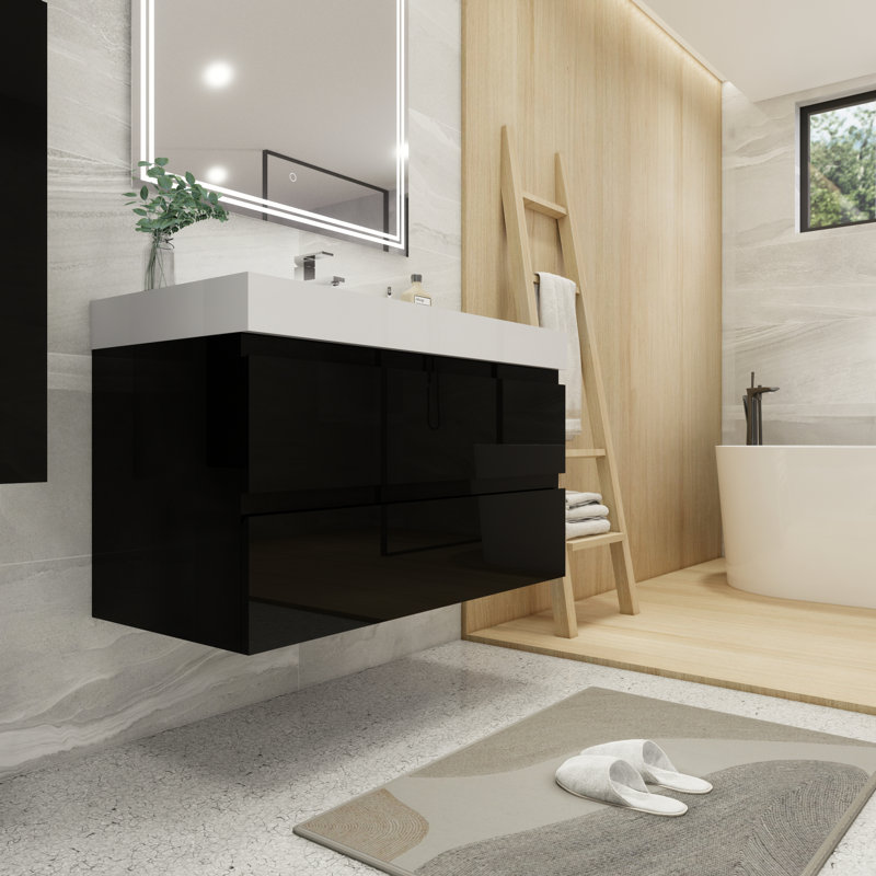 Meuble-lavabo mural simple de 42 po Carnetta, Noir très lustré
