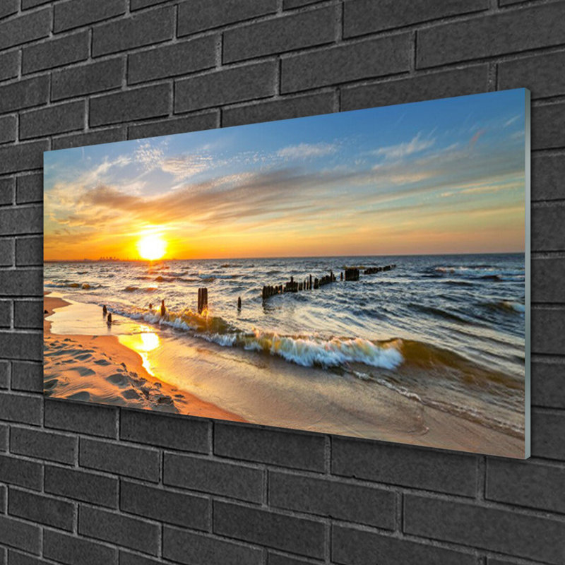 Landscape Sun Sea Beach - No Frame Print on Glass