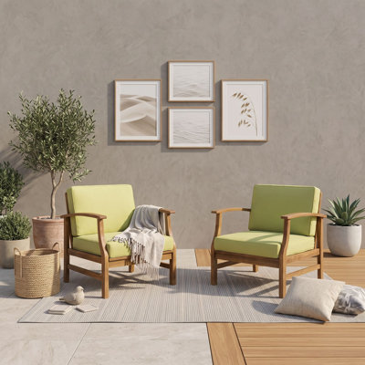 Ensemble de 2 fauteuils club d'extérieur en bois d'acacia avec coussins résistants à l'eau et siège de patio à lattes