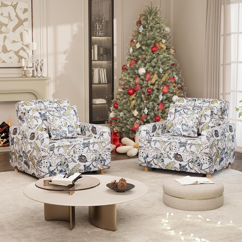 Emma-Leigh 1 Seater Fabric Accent Chairs Bed, Blue/Green Floral Linen
