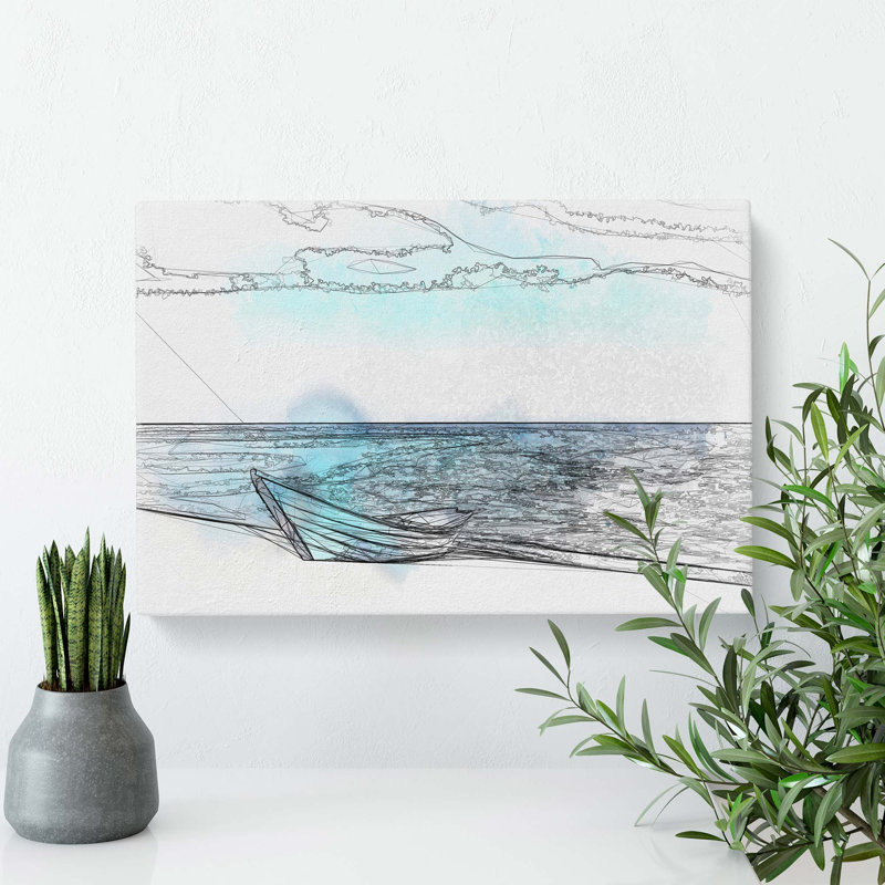 Blue Boat Upon the Beach - Wrapped Canvas, 61 cm H x 40.6 cm W