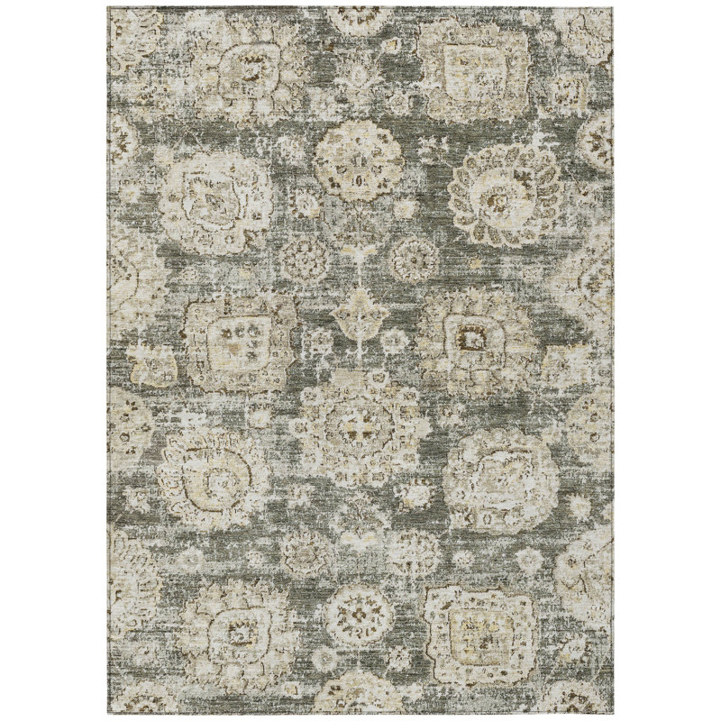Tapis d'intérieur lavable floral beige 5 pi x 8 pi