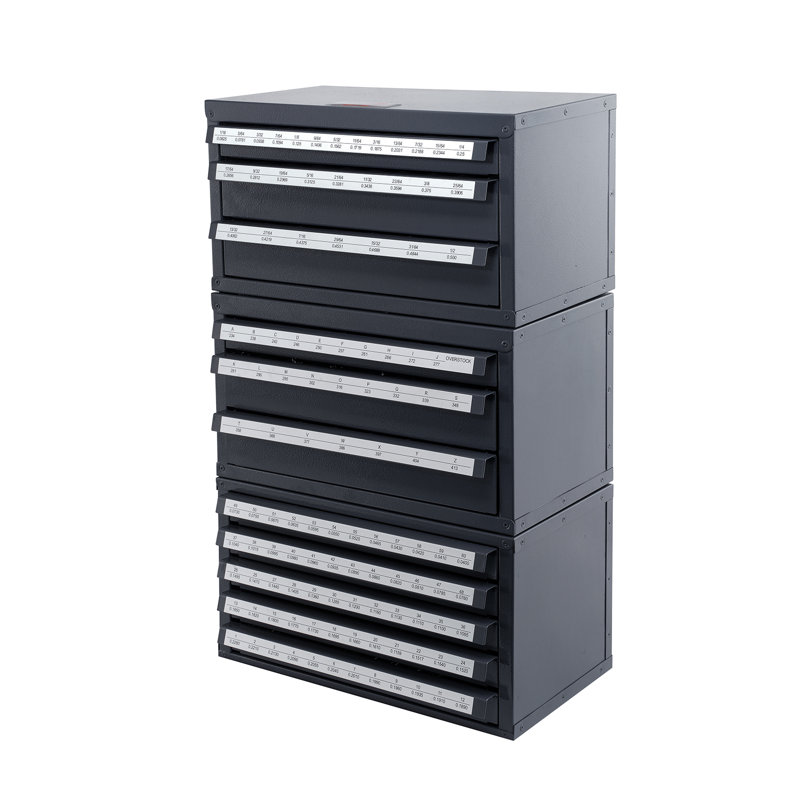 Armoire-distributeur à perceuse, 3 pièces à trois tiroirs pour 1/16 po à 1/2 po et format lettre A à Z