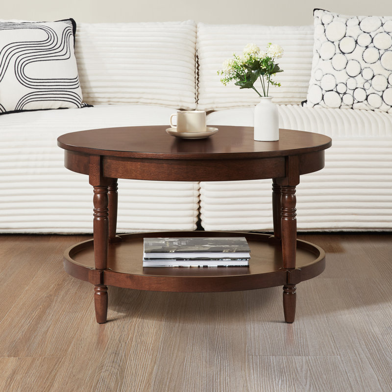 Mayall 30" No Tools Round Coffee Table with Shelf, Espresso
