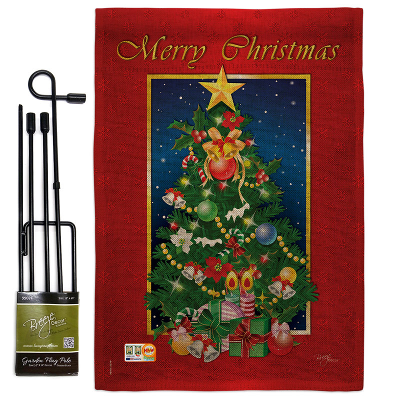 Noël, "merry christmas tree" , impressions en polyester de 2 côtés 19 po x 13 po ensemble de drapeau
