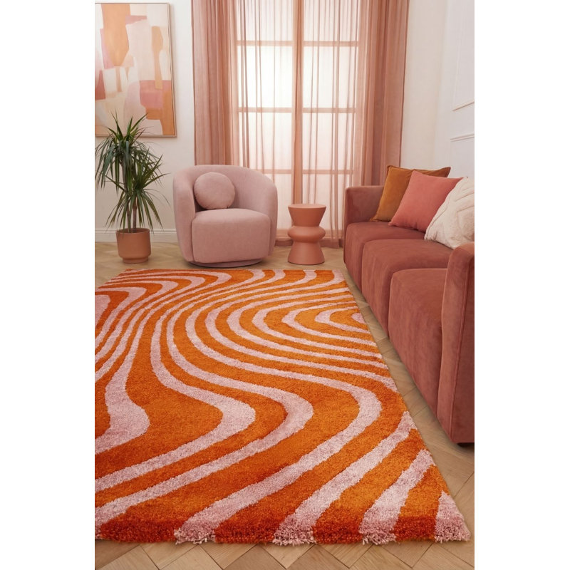 Joli Striped Area Rug Soft Dense Pile for Living Rooms and Bedrooms, Rectangle 80 x 150 cm, Orange/Pink