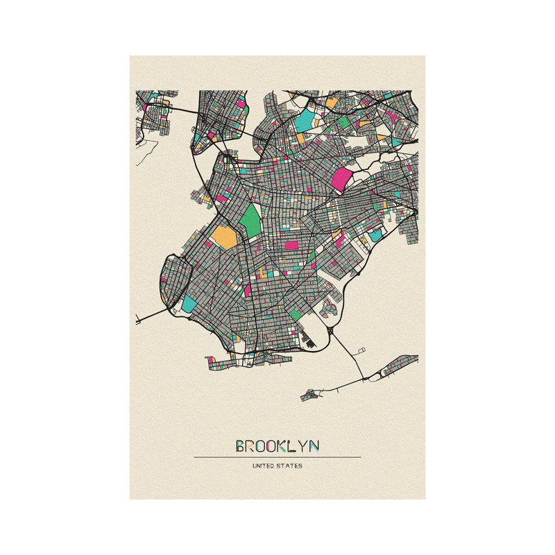 Brooklyn, New York Map 1 Piece Wrapped Canvas Painting, 152.5 cm H x 101.5 cm W