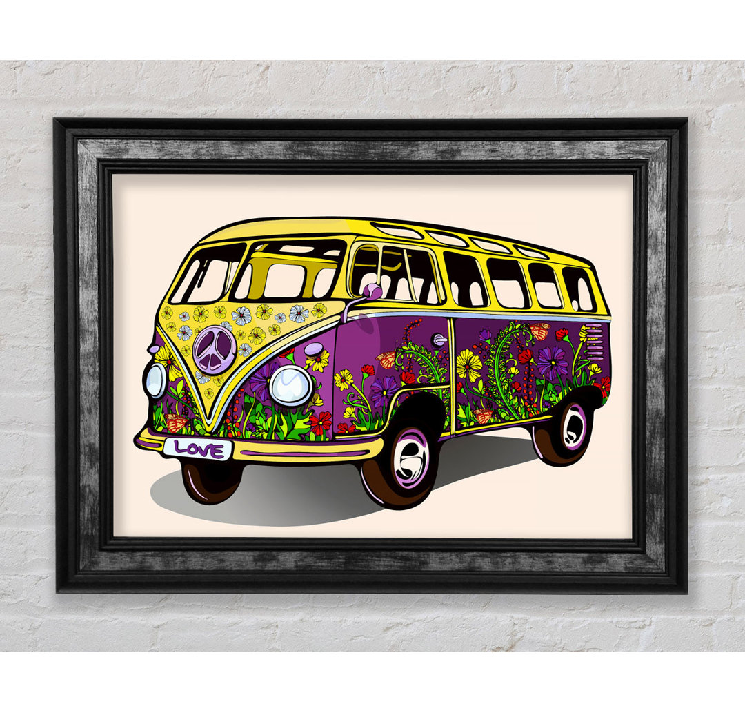 Flower Power VW Camper Van - Einzelner Bilderrahmen Kunstdrucke