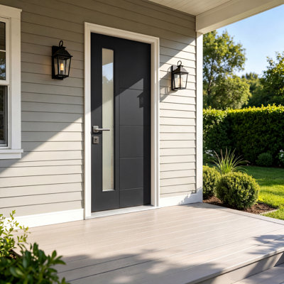 Porte d'entrée extérieure en fibre de verre 36 po x 80 po avec cadre en PVC blanc et porte d'entrée extérieure contemporaine en verre (sans poignée de porte)
