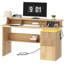 Bureau de direction 59 po avec tiroirs et prise de courant, bureau d'ordinateur cannelé avec support pour écran et rangement pour dossiers-812221251