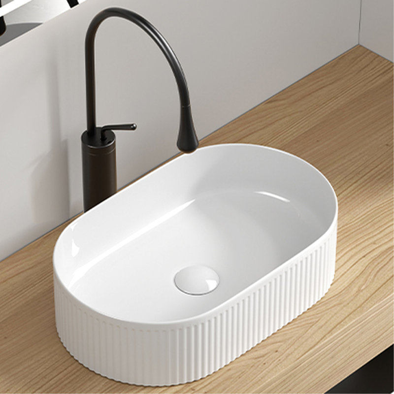 19 - 1/4 Wide Oval Above Counter Sink, 12 3/8 Deep, White Porcelain Vessel, Modern Design For Practical Bathrooms 19.23 In. Depth Countertop 12.05 Width, High Temperature Fired And Scratch