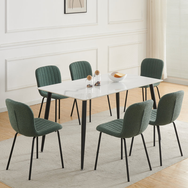 Linen Fabric Dining Chairs Upholstered Chairs, Green, Set Of 6