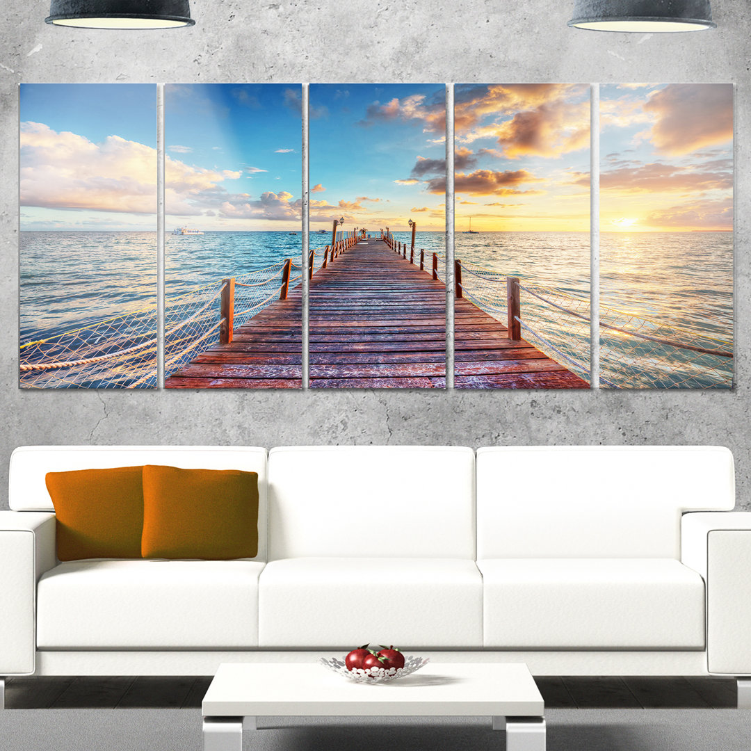 " Brilliant Sunrise Over Sea Pier " 5 - Pieces Design Art 
