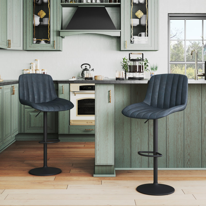 Adjustable Height Counter Stool with Metal Frame, Navy