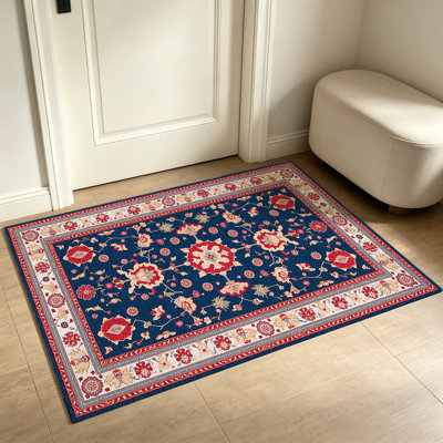 Tapis floral bleu et rouge de 1 pièce, élégant tapis décoratif polyvalent, facile à nettoyer et à entretenir, pièce de mobilier idéale pour la chambre à coucher, le salon, le couloir, le vestibule, le dortoir et le bureau afin de rafraîchir l'ambiance intérieure de votre maison