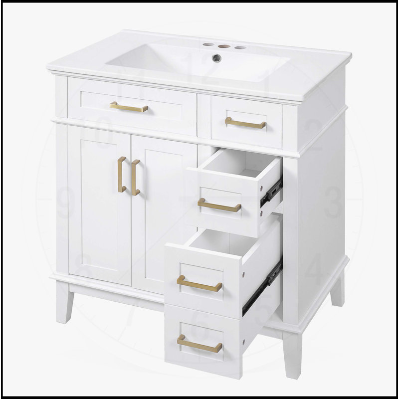 Stylish Bathroom Vanity with Ceramic Sink and Ample Storage for Small Spaces, White