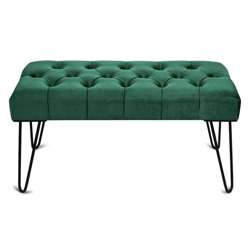 Velvet Upholstered Bench, Bottle Green, H40 x W80 x D35cm