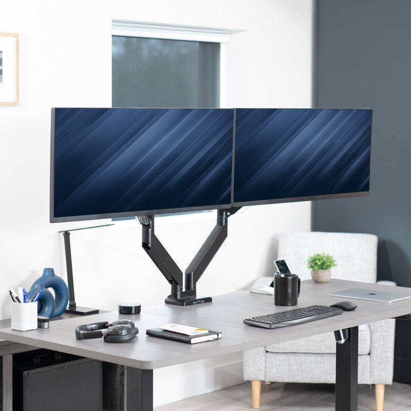 ErgoFlex Black Aluminum Dual Monitor Desk Mount with USB