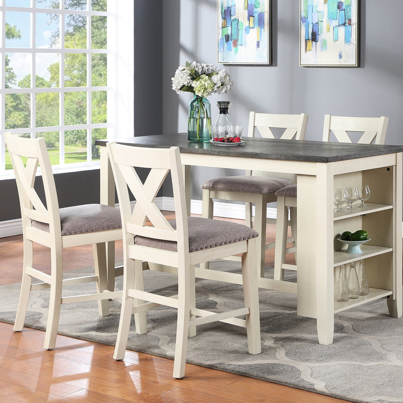 Chaises de comptoir, de 2 avec dossier - Chaises de salle à manger en polyfibre de mousse de bois d'hévéa fabriquées en blanc et gris