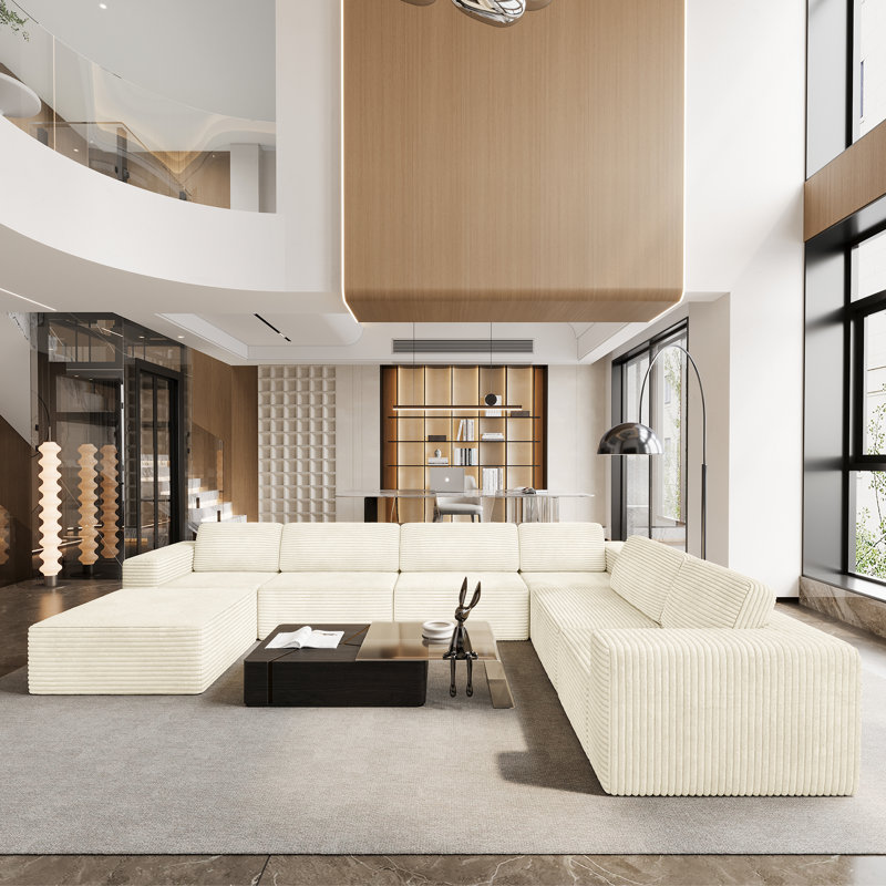 Modular Oversized 404Cm 6-Seater Right-Facing L-Shaped Corduroy Sofa, No Assembly Required   , Beige