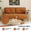 Canapé-lit en velours côtelé de 135 cm de large, canapé-lit convertible 3 en 1 avec coussin de dossier, accoudoirs ronds en bois avec plateau (orange)-1834571286