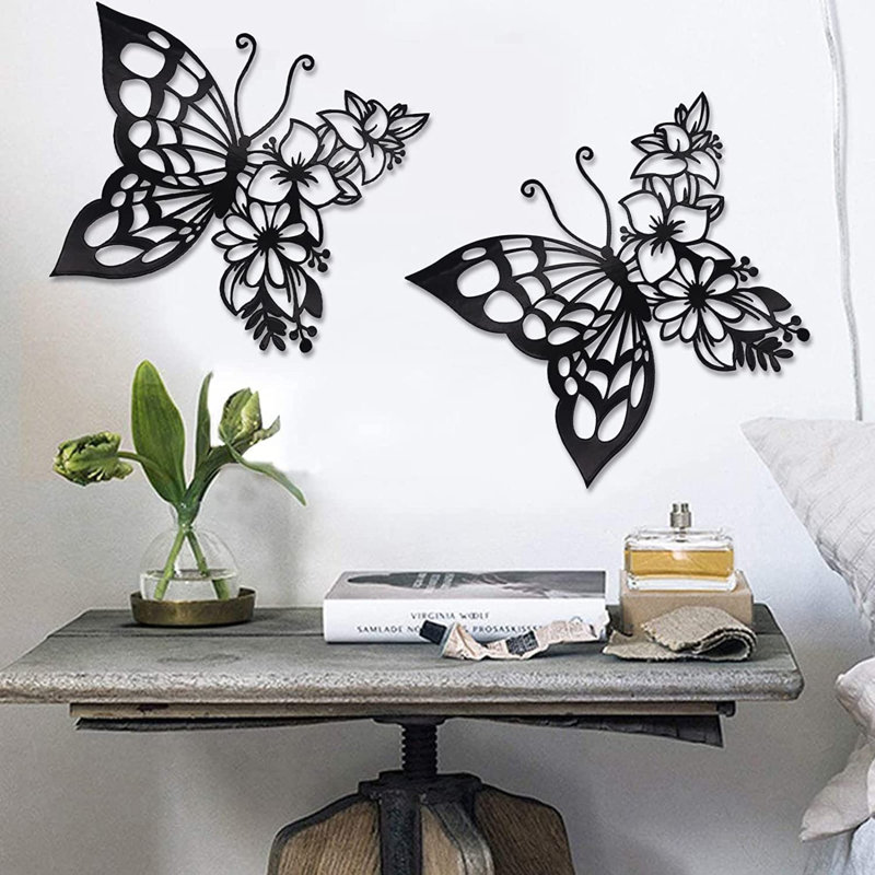 Ensemble de 2 décorations murales papillon, H 7,8 po x l 9,1 po x P 0,2 po