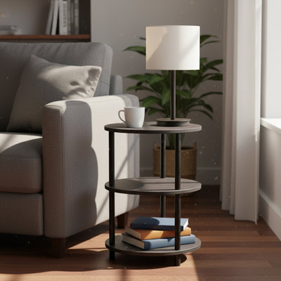 Table de bout ronde industrielle à 3 niveaux pour chambre à coucher, salon
