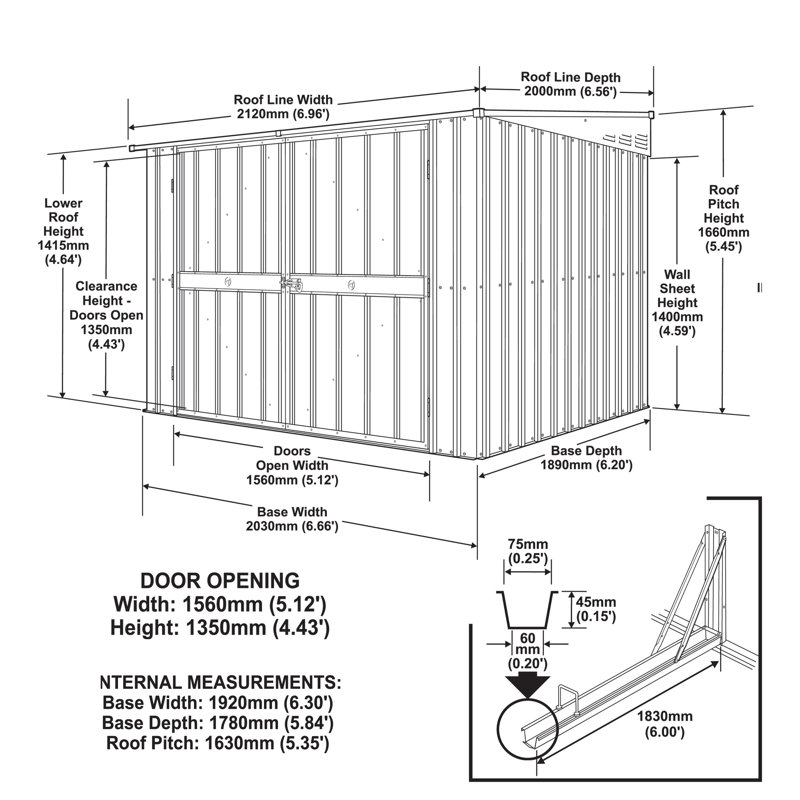 Globel 6 X 6 Green Metal Bike Shed, Green