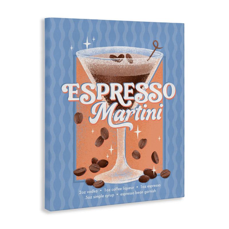 Toile Martini et recette rétro Espresso, design par Courtney Morgenstern, H 20 po x l 16 po