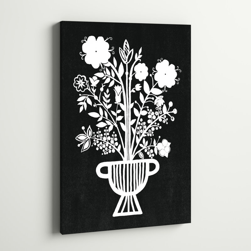 Vase à fleurs noir et blanc - imprimé, H 30 po x l 20 po