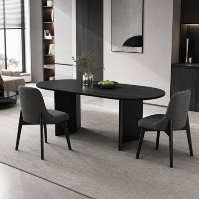 Tables de cuisine ovales noires de 67 po avec 2 chaises de salle à manger Daryl