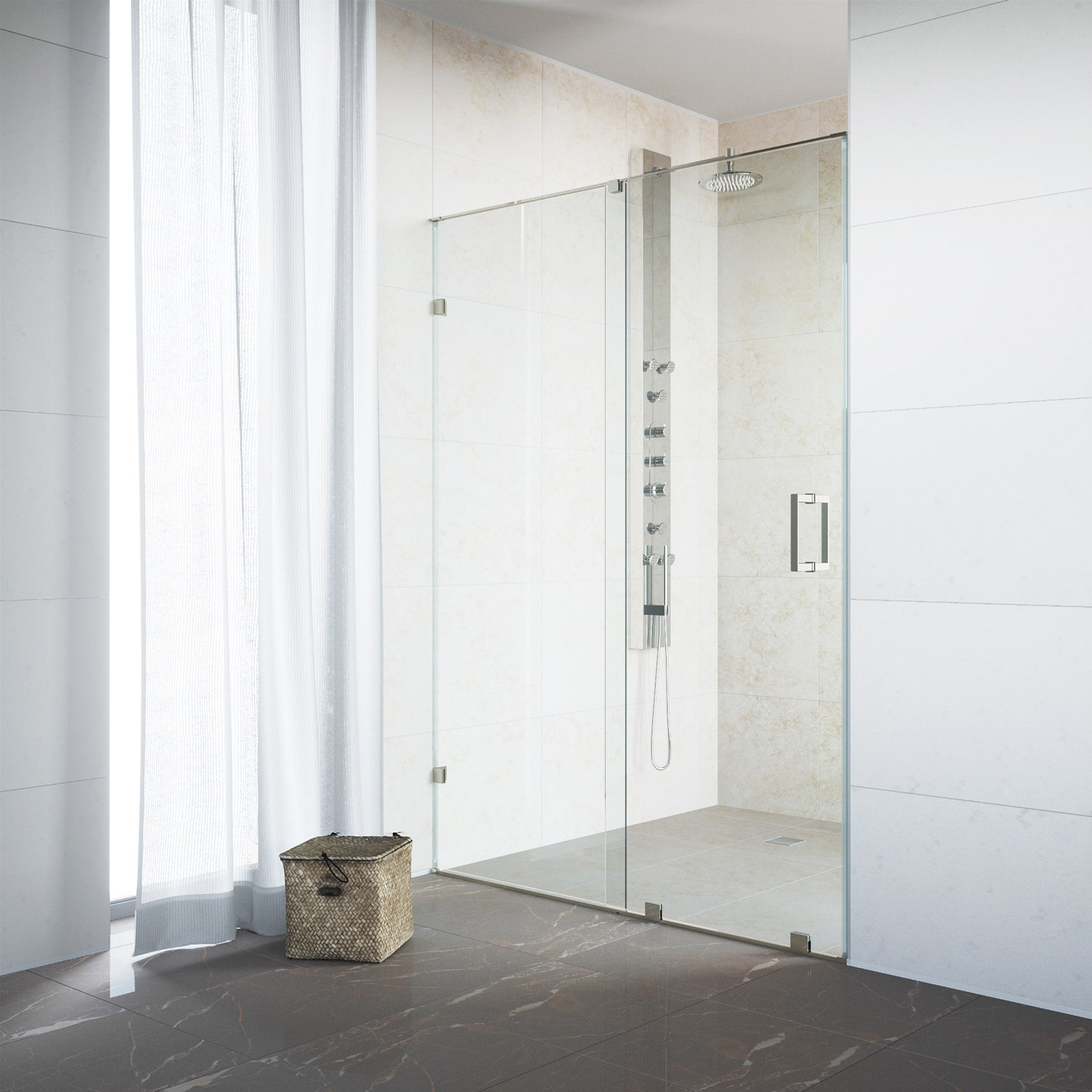 Ryland Frameless Sliding Shower Door, Stainless Steel
